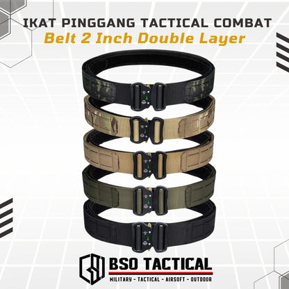 BSOTAC Ikat Pinggang Kopel Tactical Combat Belt 2 Inch Double Layer Laser Molle Hitam untuk Wargame dan Aktivitas Outdoor