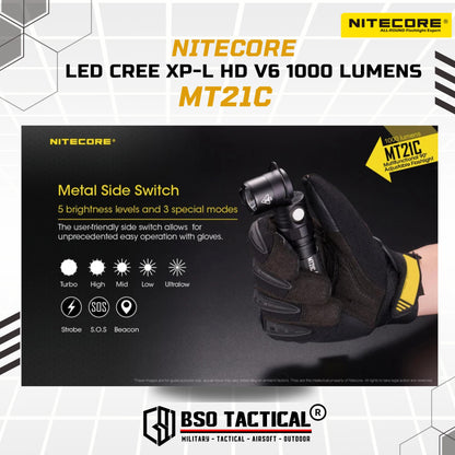 Nitecore MT21C Senter Tactical LED CREE XPL HD V6 1000 Lumens Flashlight - ORIGINAL