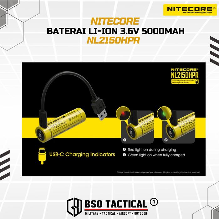 NITECORE Baterai Rechargeable 21700 Li-Ion 3.6V 5000mAh 1 PCS - NL2150HP