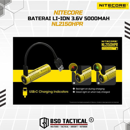 NITECORE Baterai Rechargeable 21700 Li-Ion 3.6V 5000mAh 1 PCS - NL2150HP