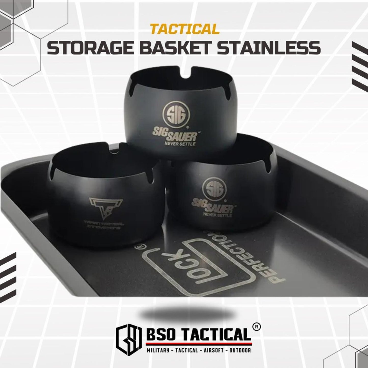 Asbak Storage Kotak Tactical Basket Ashtray Stainless Laser Engrave
