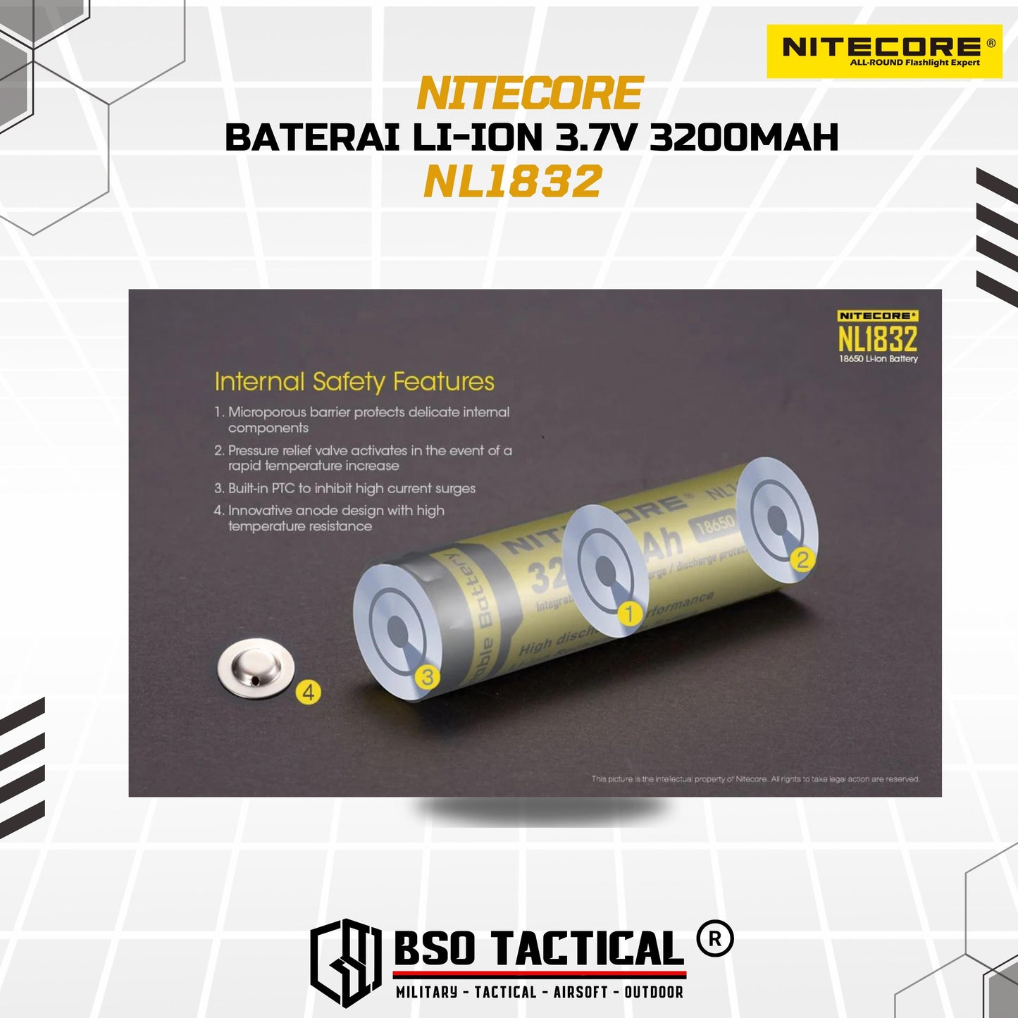 NITECORE Rechargeable 18650 Baterai Li-ion 3200mAh 3.7V - NL1832 ORI