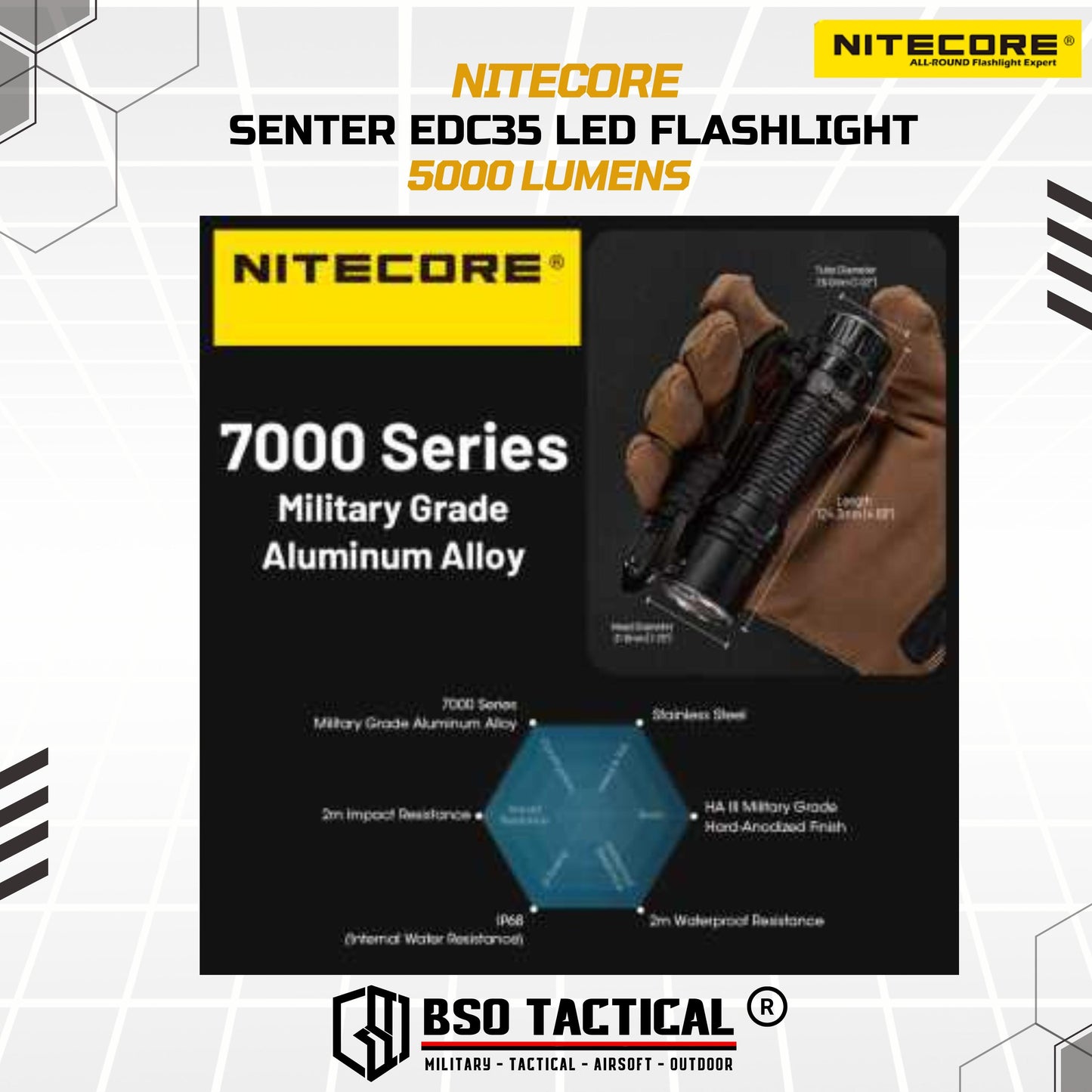 NITECORE Senter EDC35 LED Tactical EDC Flashlight UHi 40 IP68 5000 Lumens Outdoor Flashlight