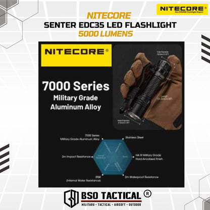 NITECORE Senter EDC35 LED Tactical EDC Flashlight UHi 40 IP68 5000 Lumens Outdoor Flashlight