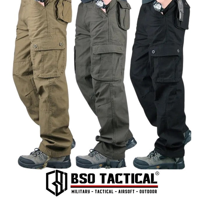 Celana Outdoor Cargo Long Tactical Pants Canvas 6 Pockets Casual Loose Pria Panjang Army
