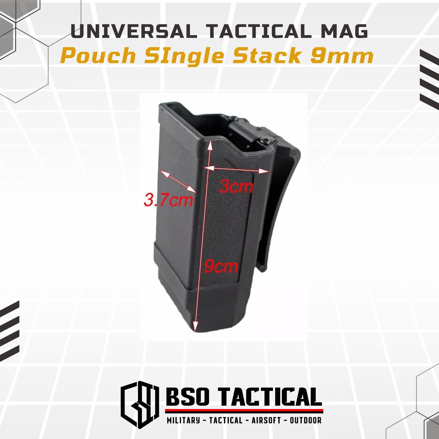 Universal Tactical Mag Pouch SIngle Stack 9mm with Belt Clip