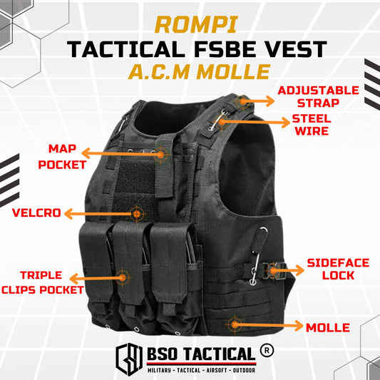 Rompi Outdoor FSBE Molle Outdoor Vest Body Protection with Pouch for Outdoor Gym Hyrox Fitness Olahraga Luar Ruangan Sport