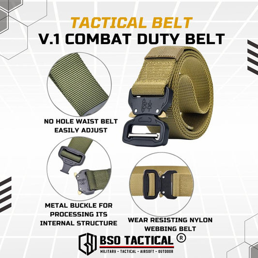 Ikat Pinggang Tactical Style V.1 Outdoor Duty Belt Metal Buckle Hitam dengan Bahan Nylon Quick Dry dan Desain Tanpa Lubang