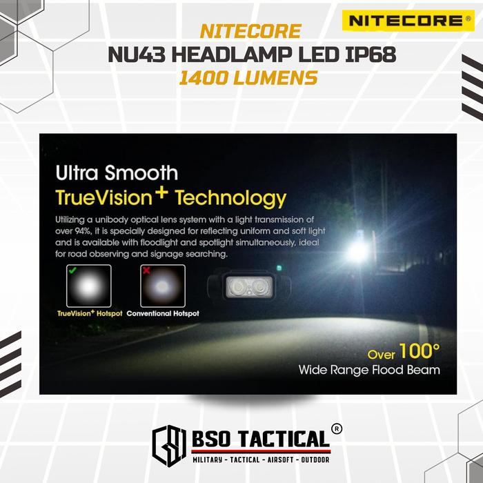 Senter Kepala Nitecore NU43 Headlamp LED Lightweight IP68 1400LM Baterai