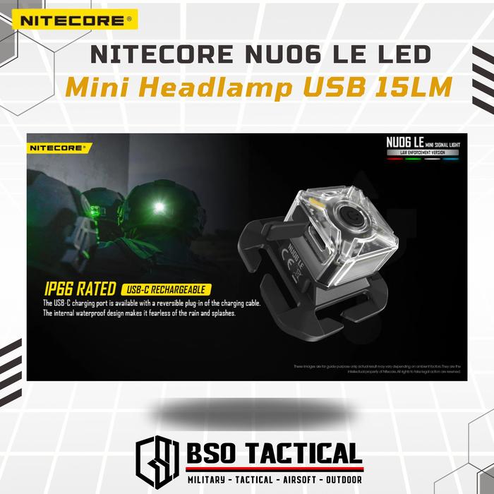 Lampu Nitecore NU06 LE LED Mini Headlamp USB 15LM Tactical Signal Lamp