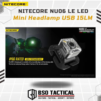 Lampu Nitecore NU06 LE LED Mini Headlamp USB 15LM Tactical Signal Lamp