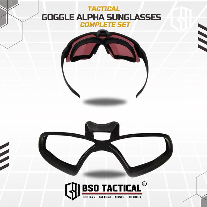 Kacamata Tactical Alpha Combo with Goggle Sunglasses for Outdoor Sport with Free Lens