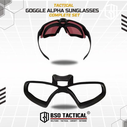 Kacamata Tactical Alpha Combo with Goggle Sunglasses for Outdoor Sport with Free Lens