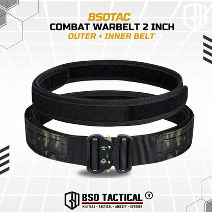BSOTAC Ikat Pinggang Kopel Tactical Combat Belt 2 Inch Double Layer Laser Molle Hitam untuk Wargame dan Aktivitas Outdoor