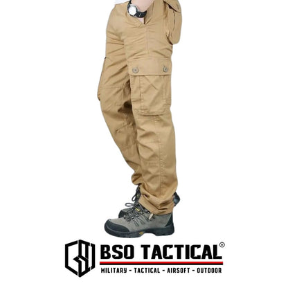 Celana Outdoor Cargo Long Tactical Pants Canvas 6 Pockets Casual Loose Pria Panjang Army