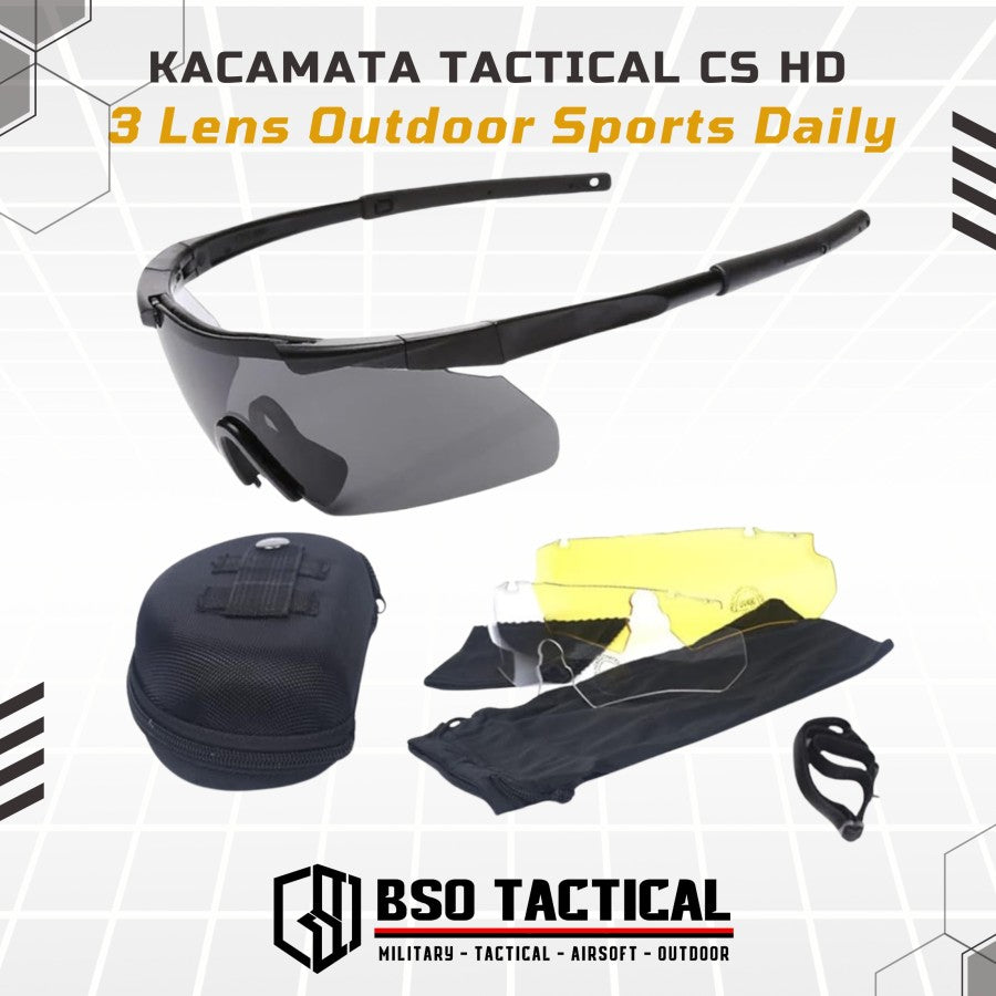 Kacamata Tactical CS HD 3 Lens Outdoor Sports Daily Casual Sun Glasses Sunglasses Eyewear